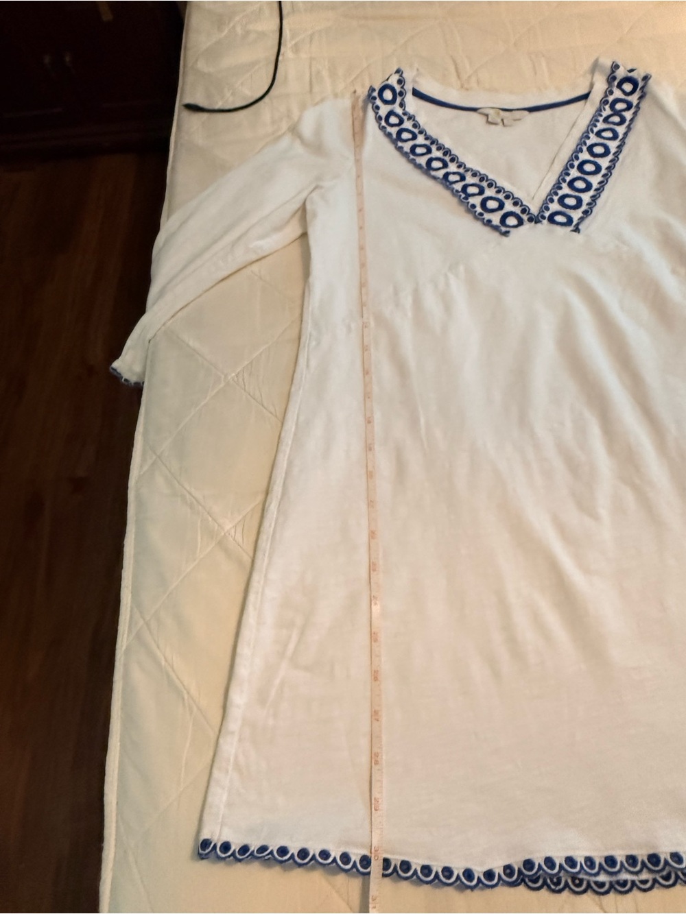 Boden White Tunic with Navy Circle Trim - Picture 5 of 5